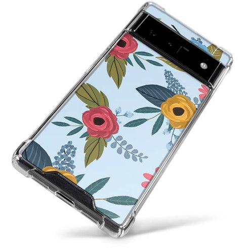 Blue Fall Flowers Google Pixel 6 Clear Case